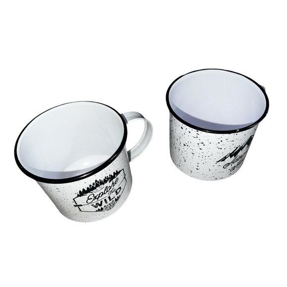 Design Pac Set of 2 Tin Coffee Mugs with Handles 16 fl oz White & Black Adventur - Picture 7 of 12
